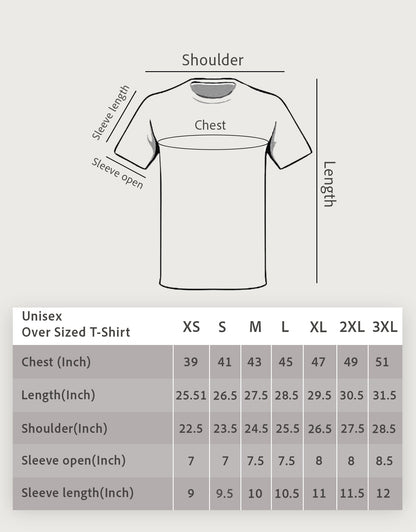 size chart for unisex oversized t-shirt